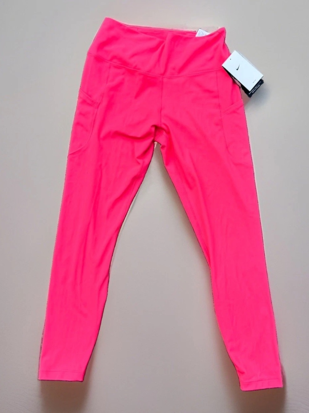 Nike One Dri-FIT Womens Large High Rise 7/8 Leggings Neon Pink Side Pockets NWT